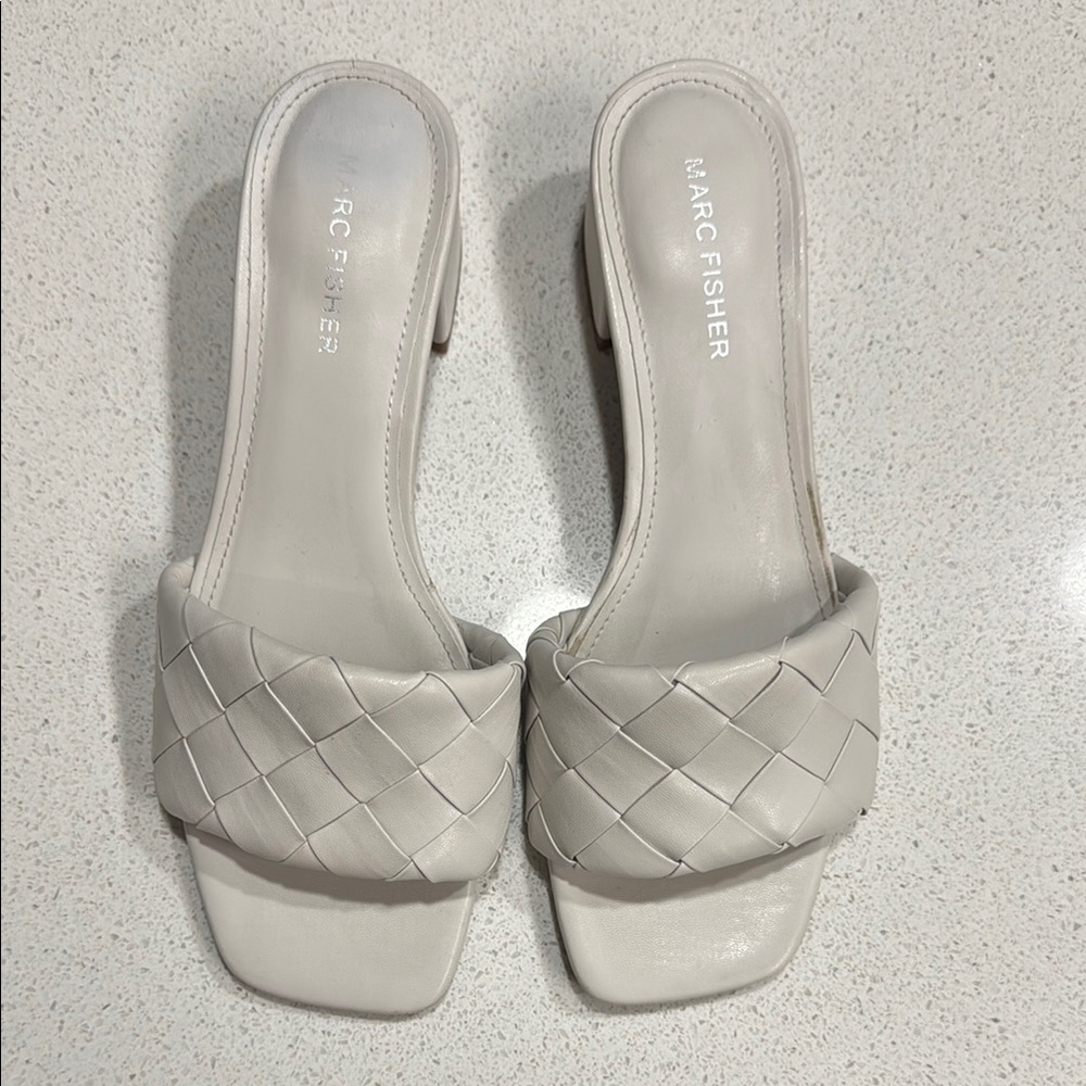 Marc Fisher Cream Woven Sandals with Square Toe